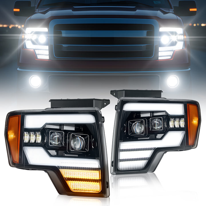 EVIL ENERGY Fit for Ford F150 2009-2014 LED Headlight Assembly, 1000% Bright with 5 Light Modes & Perfect Beam Pattern, IP67 Waterproof & Plug-N-Play, For Factory Halogen Headlights & 3 Pin Plug Only - EVILENERGY