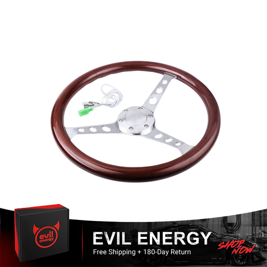 EVIL ENERGY 15 inch Classic Wood Steering Wheel – 380mm 6 Bolt Vintage Style with Horn Button