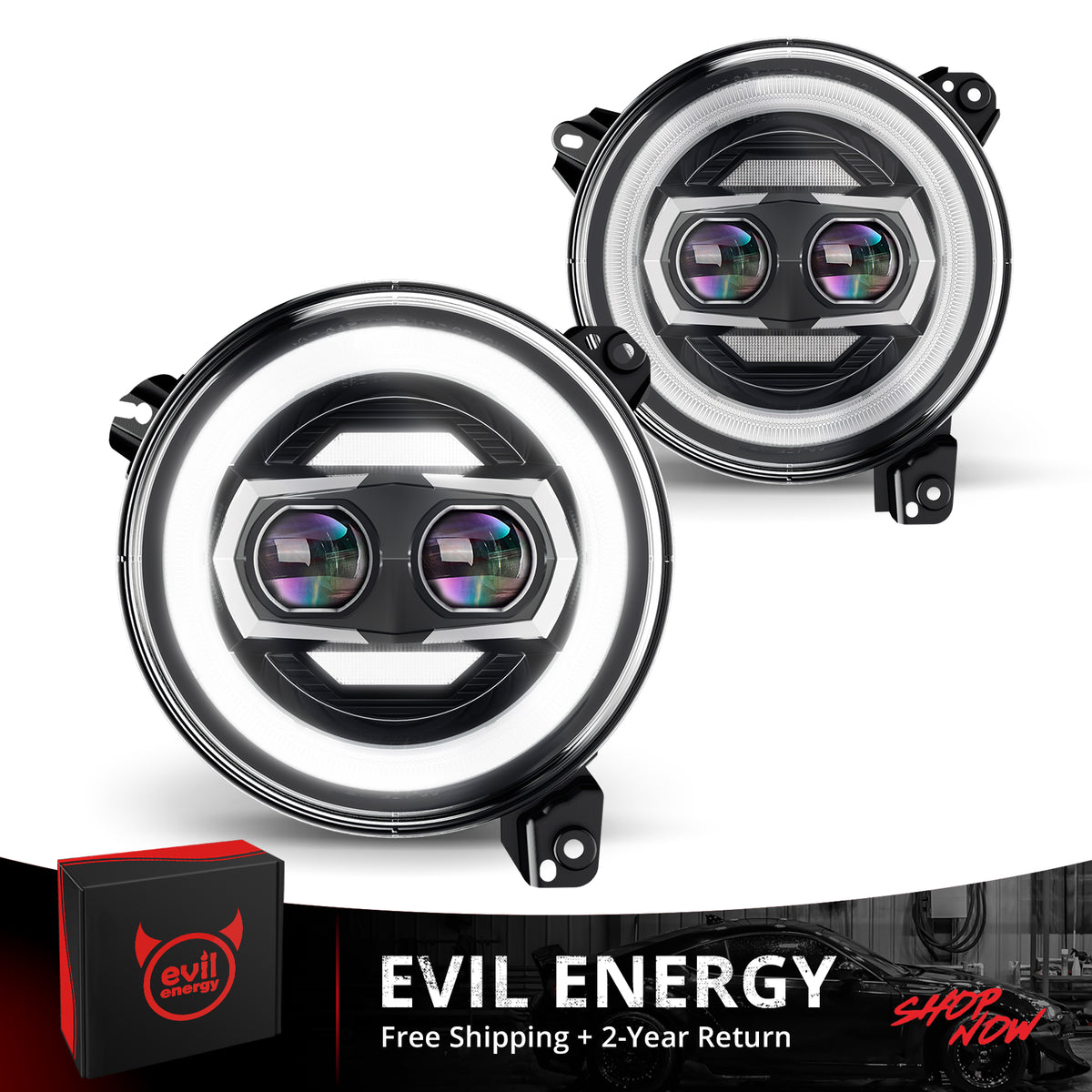 EVIL ENERGY 9 Inch Round LED Headlights Replacement for 2018-2025 Jeep Wrangler JL JLU Unlimited Gladiator JT Accessories [DOT Approved] [DUAL HALO DRL] Sealed Beam Front Head Light Lamp Bulb