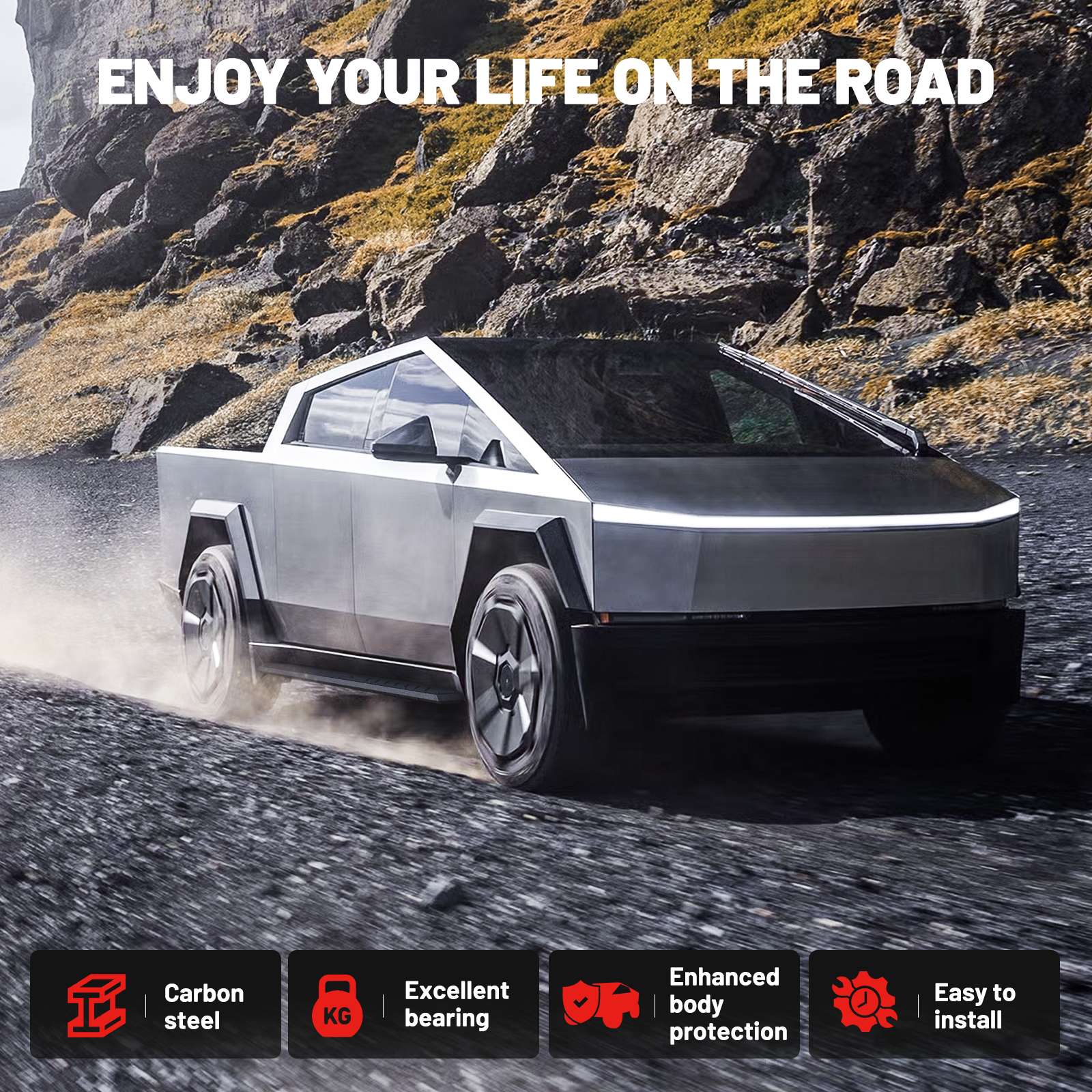 EVIL ENERGY Tesla Cybertruck 2019-2025  Running Board Step 2PCS  Full-Cover Side Steps Armor Series