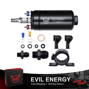 EVIL ENERGY External Inline Fuel Pump Electric 300LPH High Flow 12V with 60 mm Bracket Clamp Red
