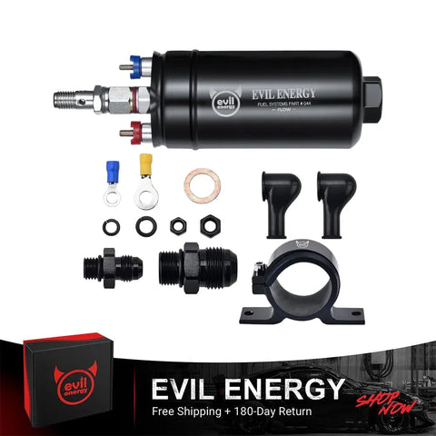 EVIL ENERGY External Inline Fuel Pump Electric 300LPH High Flow 12V with 60 mm Bracket Clamp Red