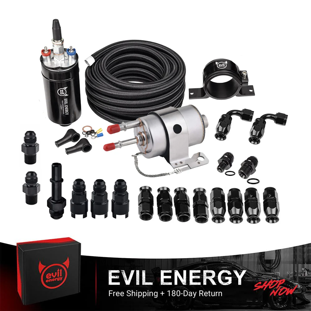 EVIL ENERGY Universal LS Swap Fuel Kit - 58psi Regulator, 300LPH Pump & AN Fuel Lines Compatible with E85/Gas/Diesel