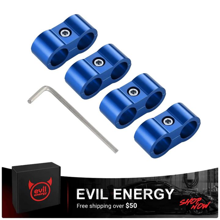 EVIL ENERGY 4/6/8/10AN Hose Separator Clamp, Fuel Line Mounting Clamp Aluminum 4PCS Blue - EVILENERGY