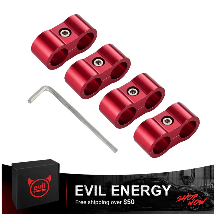 EVIL ENERGY 4/6/8/10AN Hose Separator Clamp, Fuel Line Mounting Clamp Aluminum 4PCS Red - EVILENERGY