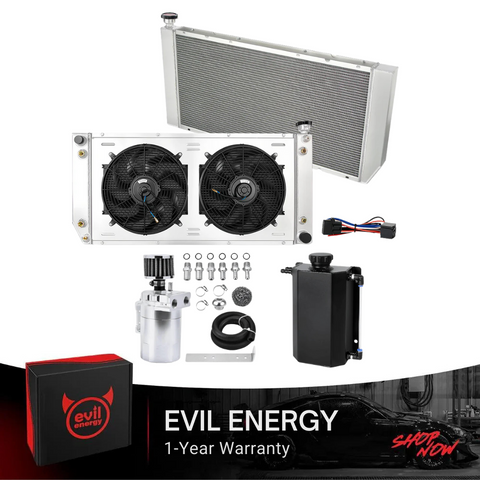EVIL ENERGY Bundle: Overflow Tank + Baffled Oil Catch Can + 4ROW LS Swap Radiator for 1988-2000 GM GMT400/Escalade V8