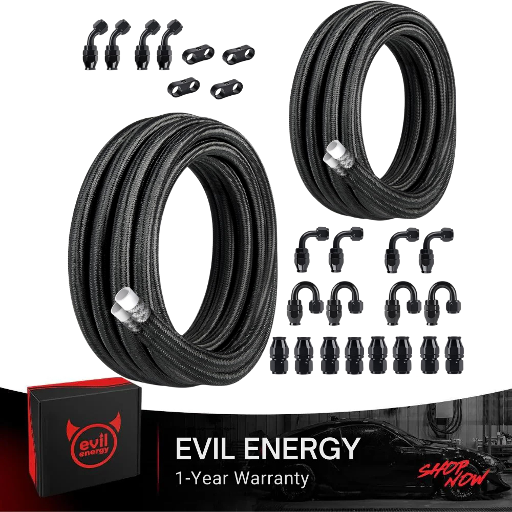 EVIL ENERGY 6AN 8AN 10AN PTFE Fuel Line Kit, AN6 AN8 AN10 Nylon Braided Fuel Line Hose Fitting Kit PTFE 20FT(2 Kits)