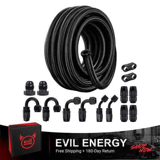 EVIL ENERGY AN Fuel Line Kit 4/6/8/10/12AN, 16/20FT Nylon Braided CPE Hose with 12PCS Fittings Kit