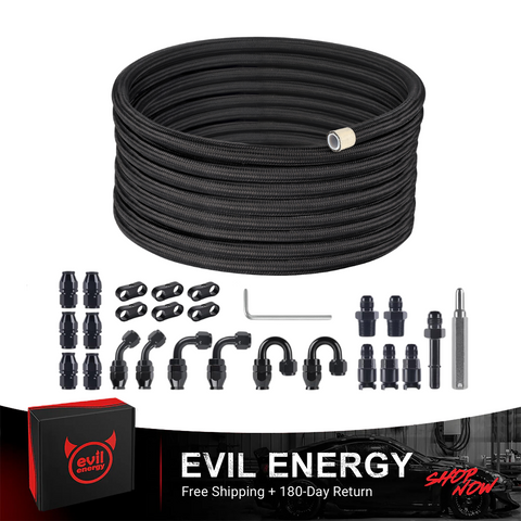 EVIL ENERGY 6AN 3/8-inch PTFE LS Swap EFI Fuel Line Fitting Kit | E85 Nylon Braided Fuel Hose With Fittings 10-26FT