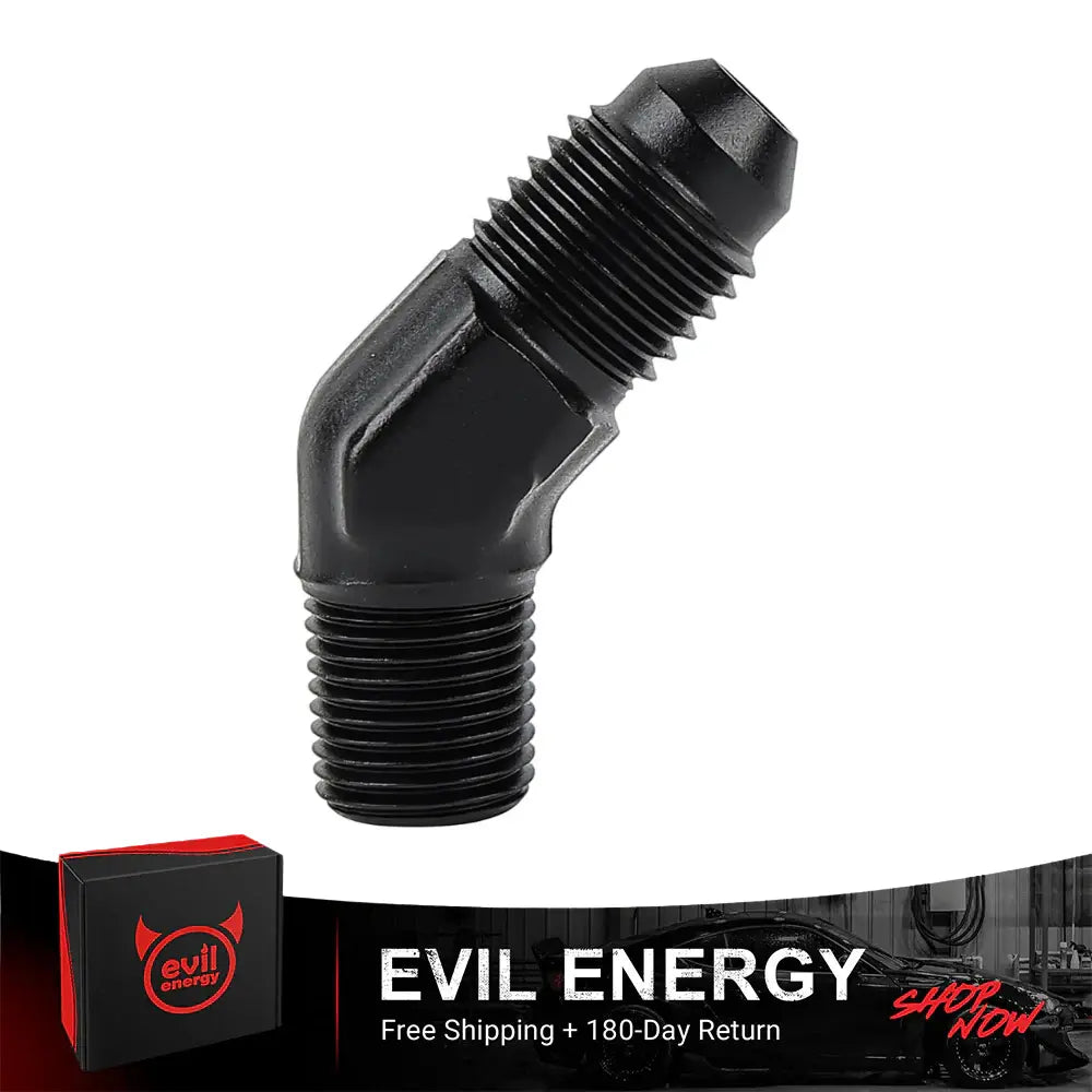 EVIL ENERGY AN Male Flare to NPT Pipe 45 Degree Fitting Adapter Aluminum Black
