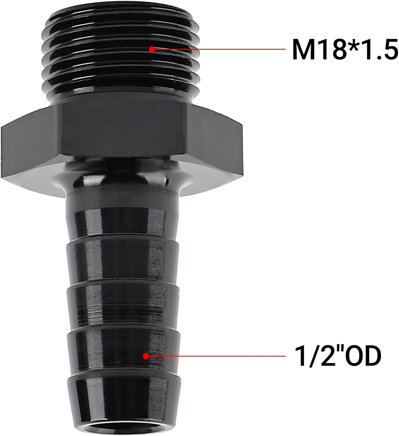 [M18x1.5 to 1/2 barb,Black]