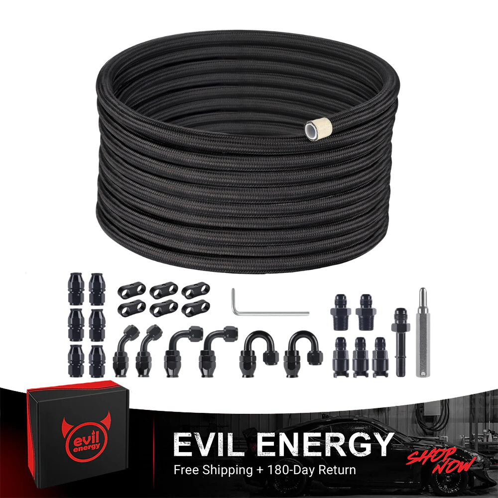 [26FT] EVIL ENERGY PTFE Fuel Hose Kit, black braided hose, free shipping & return