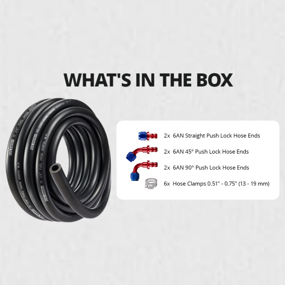 EVIL ENERGY 6AN 3/8 Fuel Line Kit, 10FT CPE Rubber Fuel Hose with Push Lock Fittings & Clamps, Blue & Red
