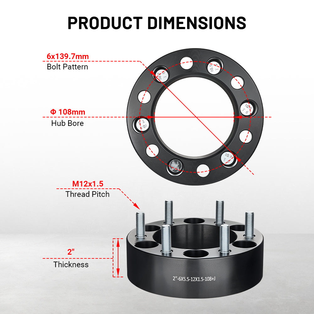 EVIL ENERGY 6x139.7mm 2inch Wheel Spacers for 2007 - 2010 Hummer H3 Alpha 4 - Piece Set with 12x1.5 Bolts, 108mm Hub Bore