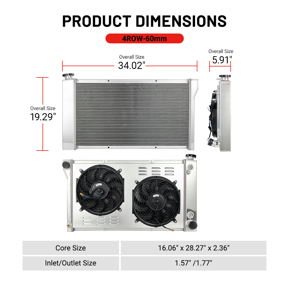 EVIL ENERGY 4ROW-60mm Core Aluminum Radiator Fit For Chevrolet/GMC C/K Series, Blazer, Jimmy & G/P Vans 1968-1972 Year