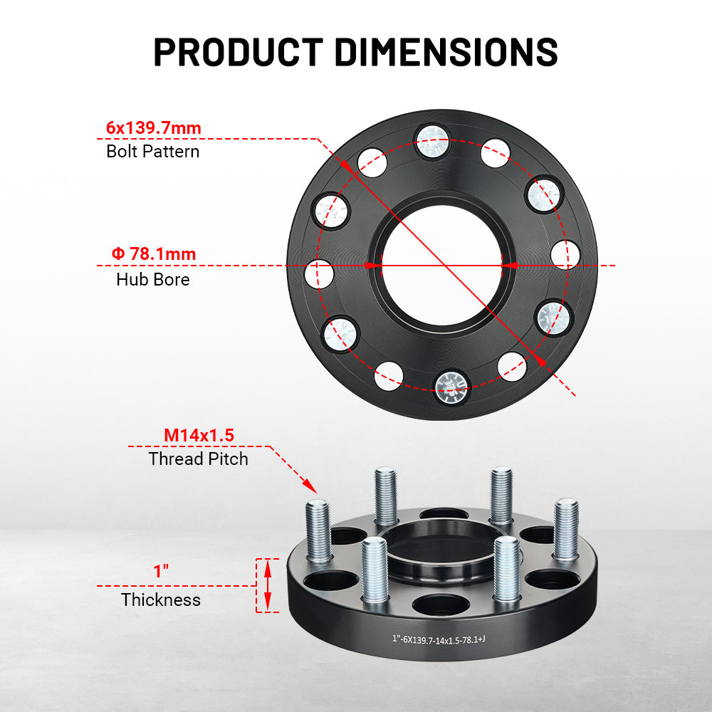 EVIL ENERGY 6x139.7mm 1inch Wheel Spacers for Chevrolet & GMC Trucks (1999 - 2013) 4 - Piece Set with 14x1.5 Bolts, 78.1 Hub Bore