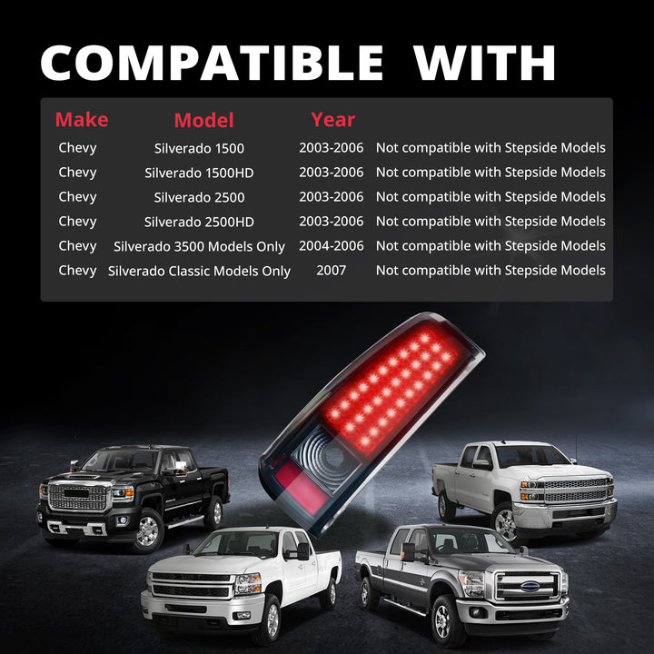 EVIL ENERGY LED Tail Lights Assembly Fit for Chevy Silverado 2003-2007 1500 2500 3500HD, Bright Smoked Tail Lights, IP67 Waterproof LED Tail Lights Rear Tail Lights Pair - EVILENERGY