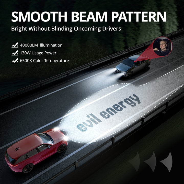 EVIL ENERGY Brightest S550 9005/HB3 130W 6500K White  40000LM  IP68 LED Headlight Bulbs 2Pcs - EVILENERGY