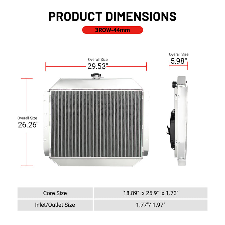 EVIL ENERGY 3ROW-44mm Aluminum Radiator 1966-1979 Ford Bronco & F-100/F-150/F-250/F-350 Series - EVILENERGY