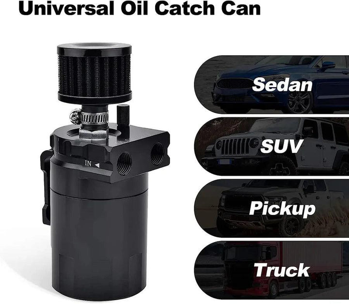EVIL ENERGY Baffled Oil Catch Can Breather Filter with 1/2 Fuel Hose Line Rubber SAE 30R7 217PSI Universal - EVILENERGY