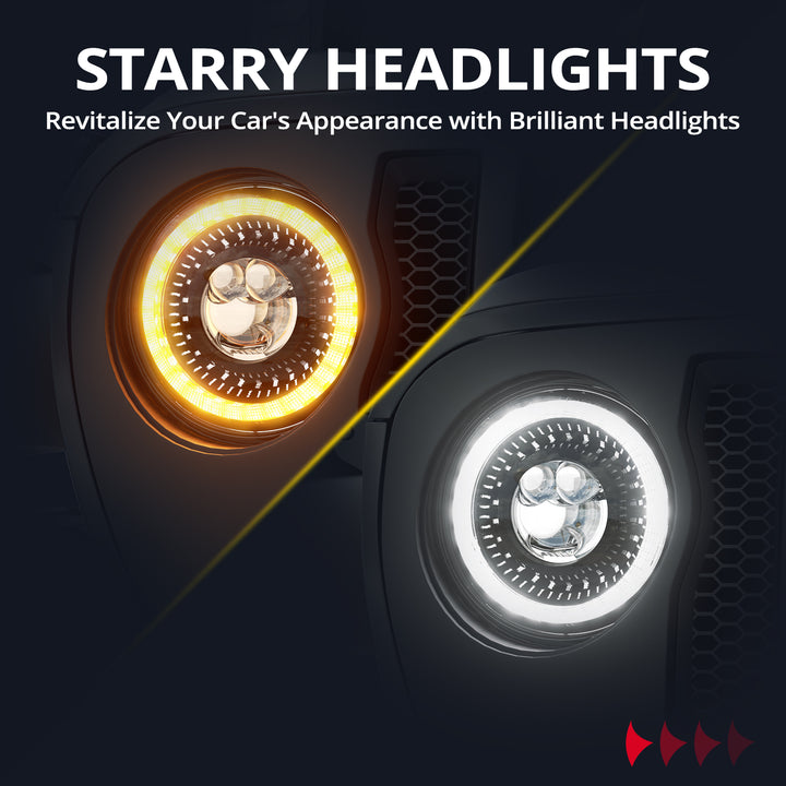 EVIL ENERGY New 1000% Bright Anti-glare 7 Inch Led Headlights Round Compatible with Jeep Wrangler JK JKU TJ LJ Chevy Ford GMC etc w/Starry DRL Start-up Gradient Halo Turn Signal H6024 DOT Hi/Lo Sealed Beam - EVILENERGY