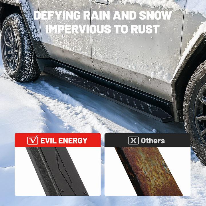 2PCS Side Steps for Tesla Cybertruck 2019-2025 | Heavy-Duty Running Boards | Double Layer Side Steps | Anti-Slip Nerf Bars | No-Drill Bolt-On Installation | 550LB Capacity | Rust-Proof Stainless Steel｜EVIL ENERGY - EVILENERGY