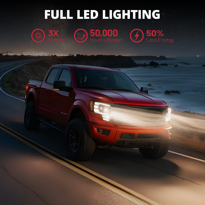 EVIL ENERGY Fit for Ford F150 2009-2014 LED Headlight Assembly, 1000% Bright with 5 Light Modes & Perfect Beam Pattern, IP67 Waterproof & Plug-N-Play, For Factory Halogen Headlights & 3 Pin Plug Only - EVILENERGY