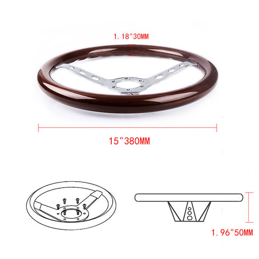 EVIL ENERGY 15 inch Classic Wood Steering Wheel – 380mm 6 Bolt Vintage Style with Horn Button