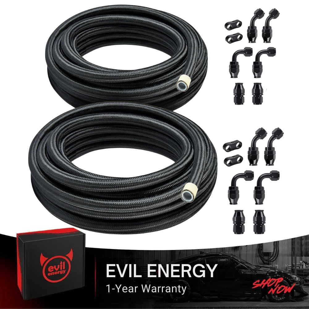 EVIL ENERGY 6AN 8AN 10AN PTFE Fuel Line Kit, AN6 AN8 AN10 Nylon Braided Fuel Line Hose Fitting Kit PTFE Fuel Hose kit 10FT(2 Kits)