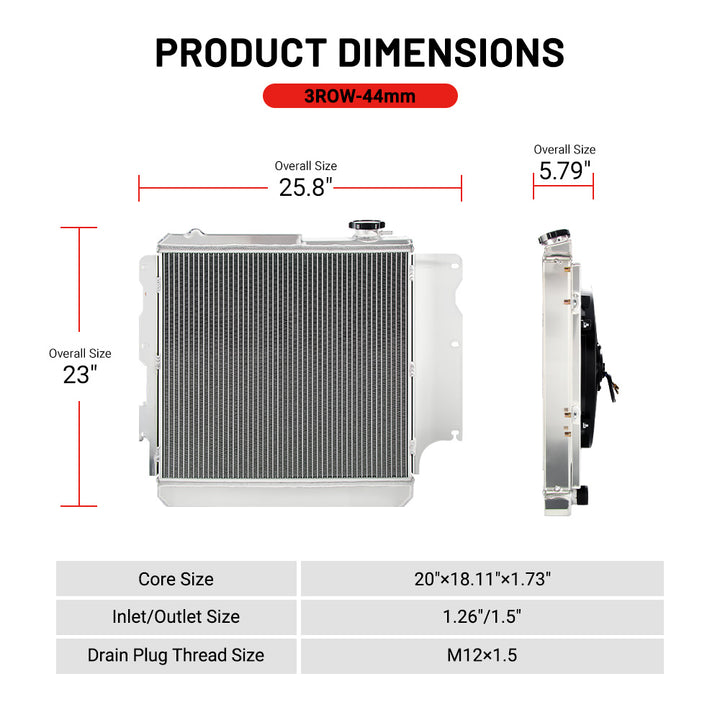 EVIL ENERGY 3Row-44mm Performance Aluminum Radiator Fit for Jeep Wrangler 1987 - 2006 - EVILENERGY