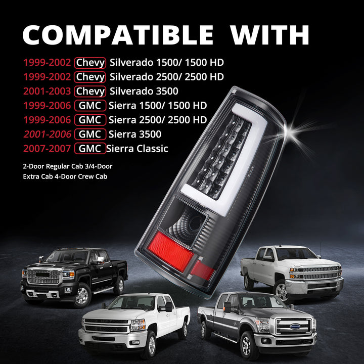 EVIL ENERGY Fit For Chevy Silverado 1999 2000 2001 2002, 1999-2007 GMC Sierra Classic LED Tail Lights Assembly, Smoked Tail Lights Truck Rear Lamp Black 1 Pair - EVILENERGY