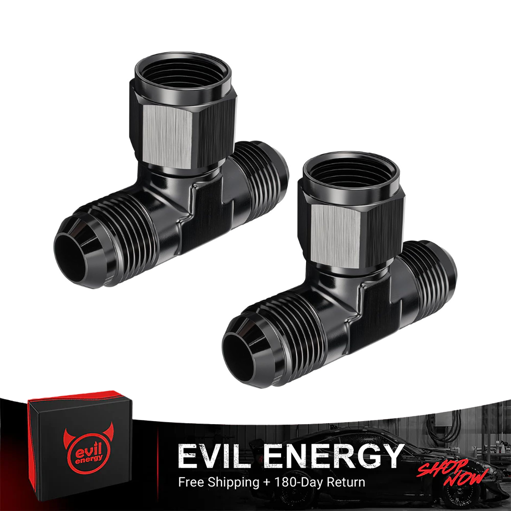 EVIL ENERGY 8/10AN Male Tee to AN Female Swivel On Side Adapter – Black Aluminum Fitting 2PCS