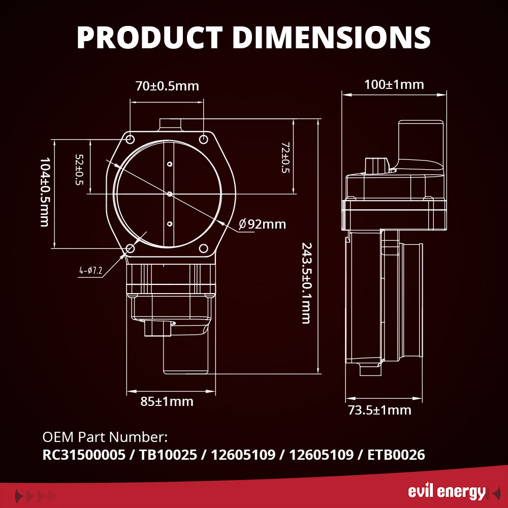 EVIL ENERGY 92mm Electronic Throttle Body for Fit for Chevy Camaro (LS3/L99), Corvette (LS3/LS7) & Pontiac G8 (LS3/L76) Engines' Throttle - with TPS 4 Bolt