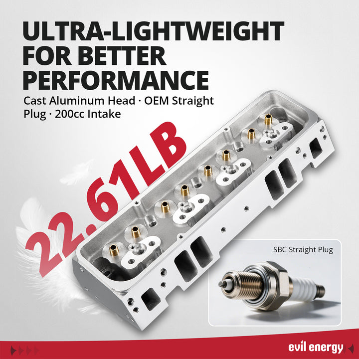 EVIL ENERGY Cylinder Head for SBC Engines - Ultra - Lightweight Cast Aluminum, 22.61LB, Better Performance