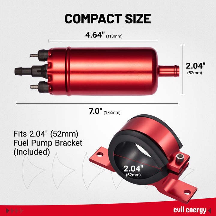 [Red] EVIL ENERGY 12V Electric Fuel Pump for EFI 225 LPH - Compact Size Dimensions