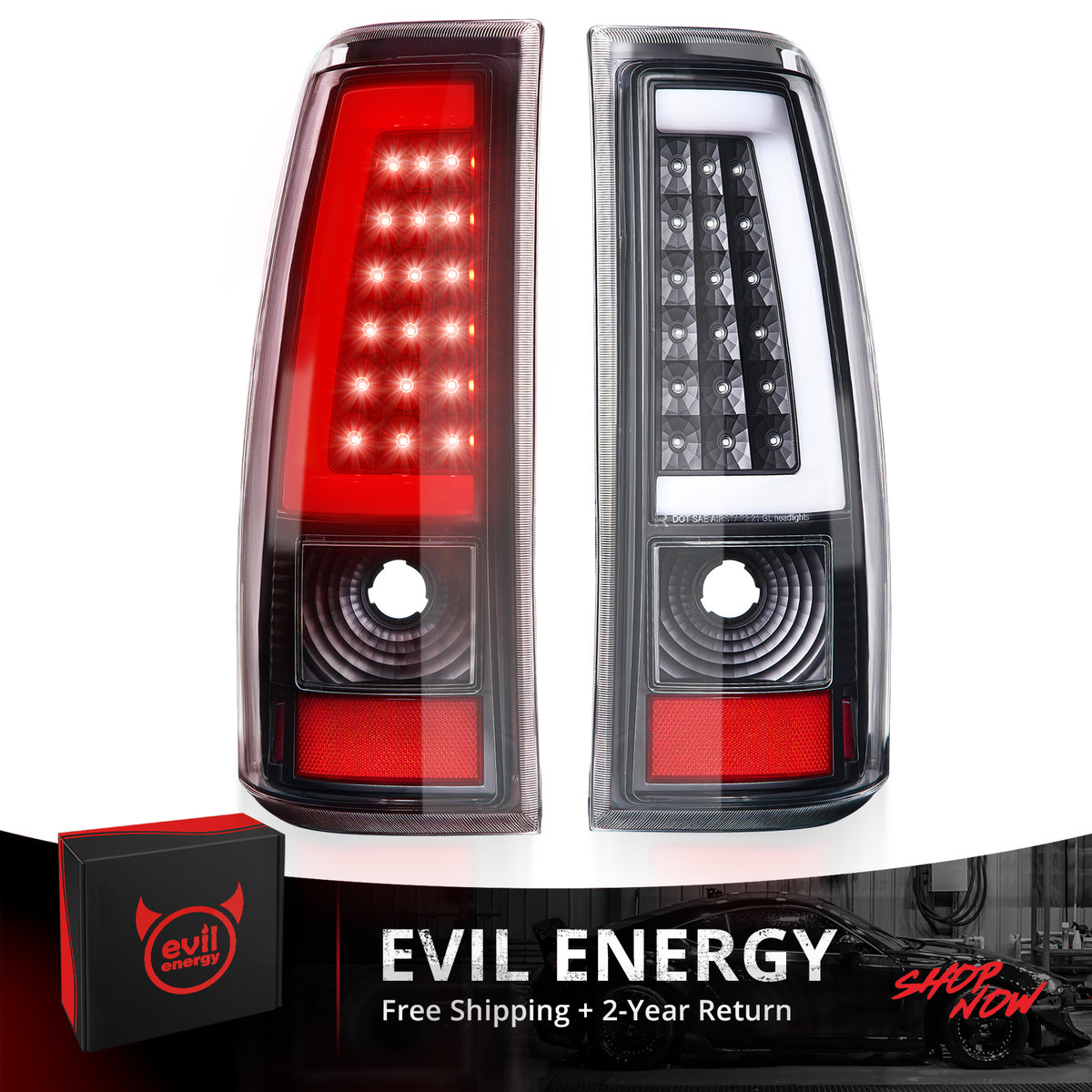 EVIL ENERGY Fit For Chevy Silverado 1999 2000 2001 2002, 1999-2007 GMC Sierra Classic LED Tail Lights Assembly, Smoked Tail Lights Truck Rear Lamp Black 1 Pair