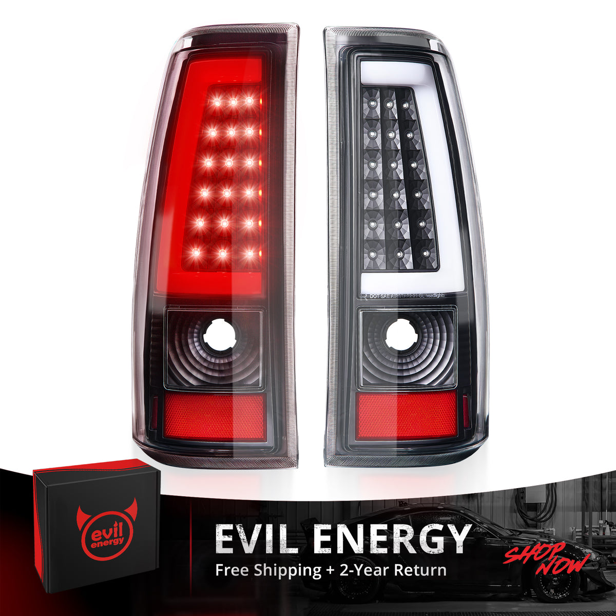 EVIL ENERGY Fit For Chevy Silverado 2003 2004 2005 2006 LED Tail Lights Assembly, Smoked Tail Lights Truck Rear Lamp Black 1 Pair