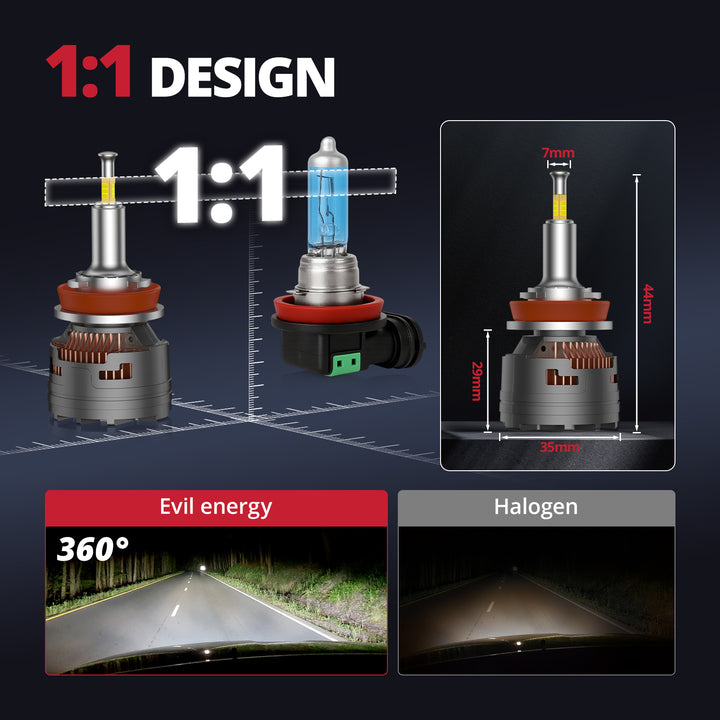 EVIL ENERGY V7 Brightest 150W 360° Full IIlumination H11/H8/H9 6500K White 45000LM IP68 LED Headlight Bulbs 2 Pcs - EVILENERGY