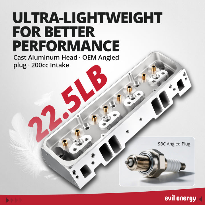 EVIL ENERGY SBC Cylinder Head - Ultra - Lightweight Cast Aluminum, 22.5LB, Better Performance