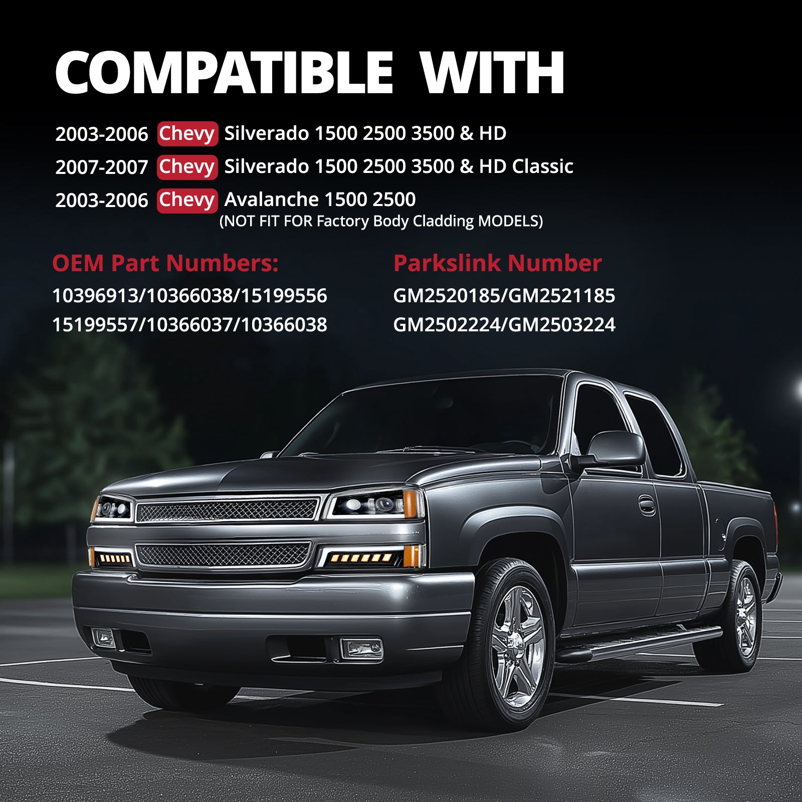 Reinko Black Headlight & Tail Light Set For 03-06 Chevy Silverado / Avalanche – DOT/SAE, Direct Fit