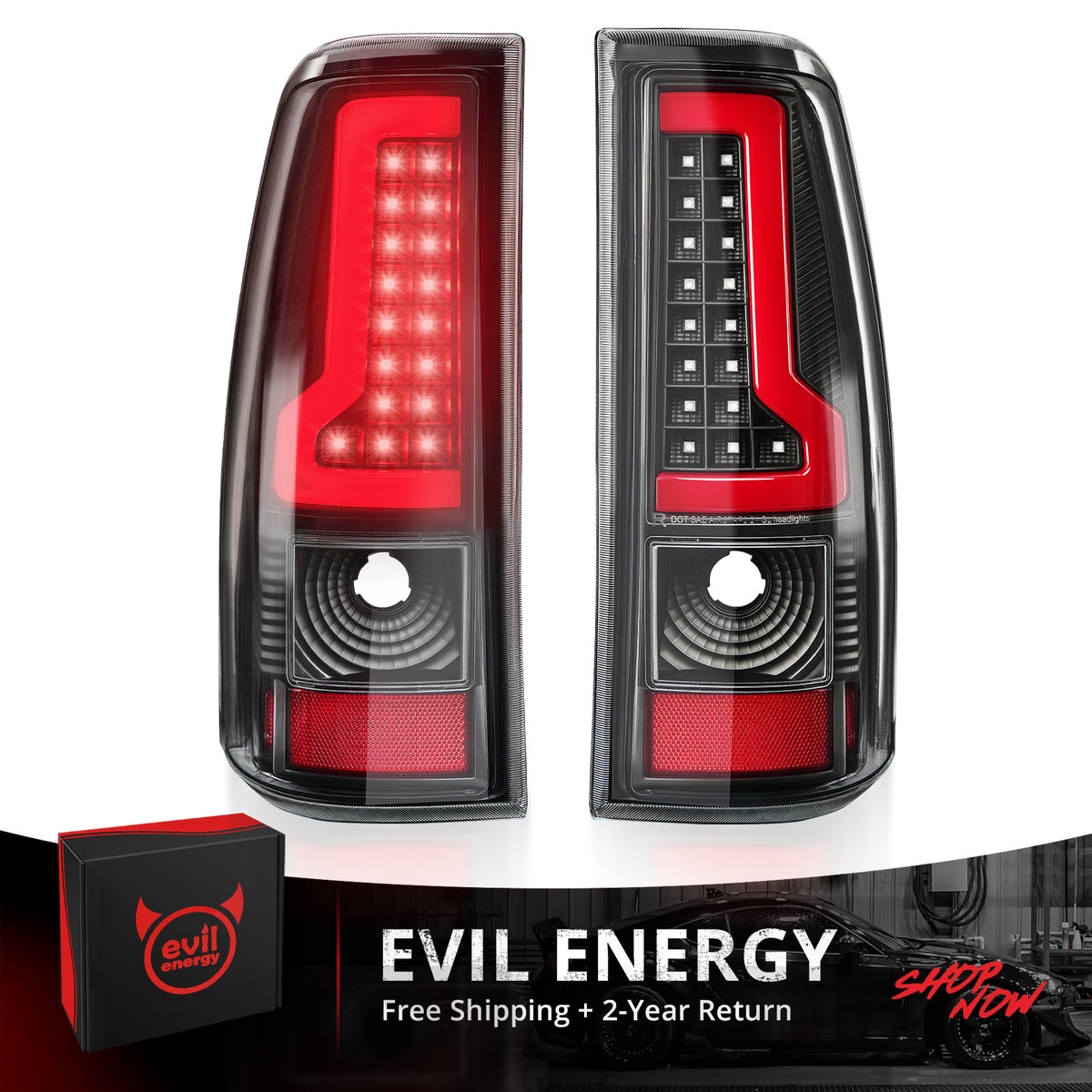 EVIL ENERGY Fit For Chevy Silverado 2003 2004 2005 2006 LED Tail Lights Assembly,  Smoked Tail Lights Truck Rear Lamp Black & Red 1 Pair