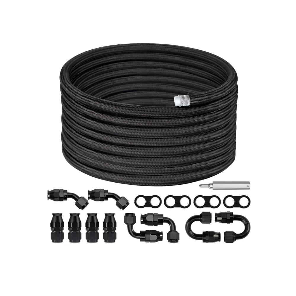EVIL ENERGY 10AN PTFE Fuel Line Kit, E85 Stainless Steel Braided PTFE Fuel Hose 30FT AN10 LS Swap EFI Fuel Line Fitting Kit