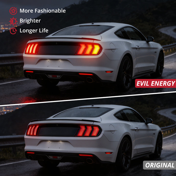 EVIL ENERGY Fit For 2015-2023 Ford Mustang LED Tail Lights Assembly、Rear Brake Lamp w/Sequential Signal Light、Black Housing Clear Lens, 2 PCS (Driver and Passenger Side) - EVILENERGY