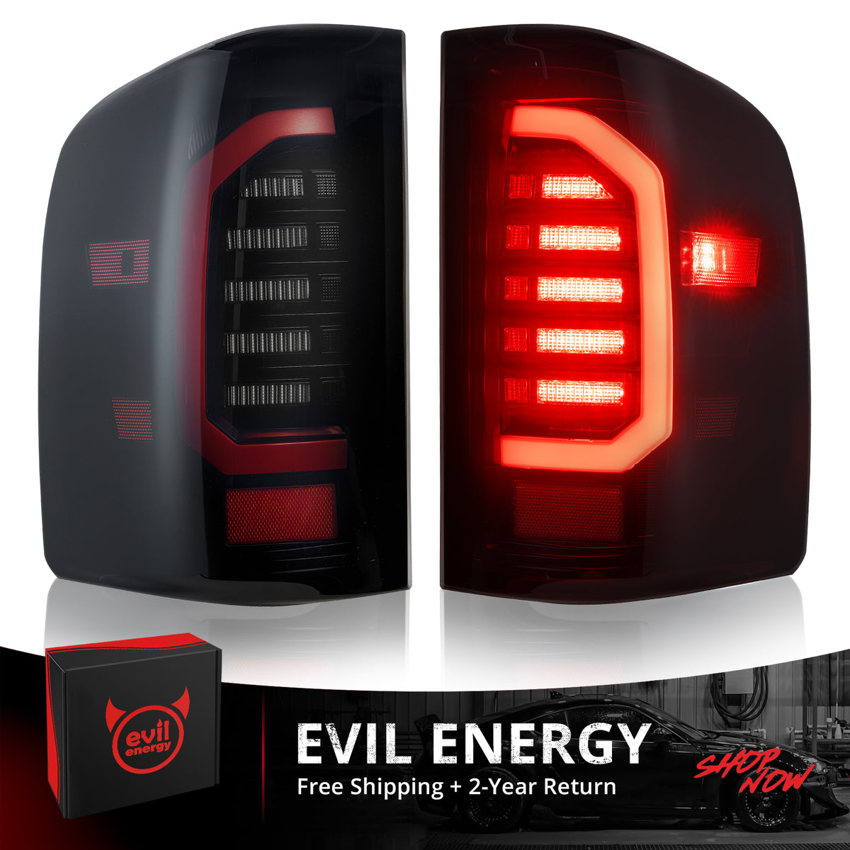 EVIL ENERGY LED Tail Lights Black Smoke For 2007-2013 Chevy Silverado 1500 2500 HD 3500 HD