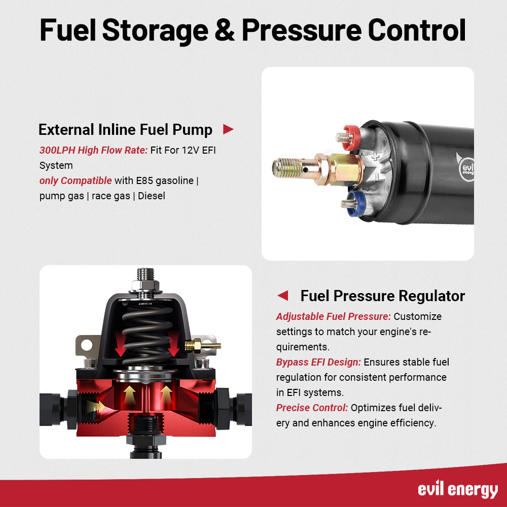 EVIL ENERGY CPE/PTFE LS Swap fuel  kit ,Fuel Filter, 6AN Fuel Line & Fittings | 20-120PSI Fuel Pressure Regulator | Fuel Pump