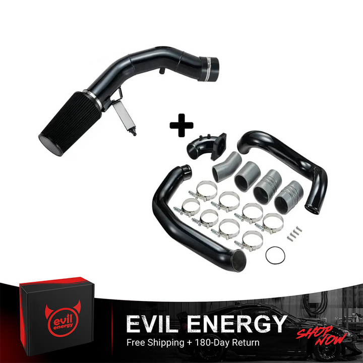 EVIL ENERGY 4‘’ Cold Air Intake Kit For 2003-2007 Ford 6.0 Powerstroke Diesel F250 F350 F450 F550 - EVILENERGY[Black+intercooler pipe]