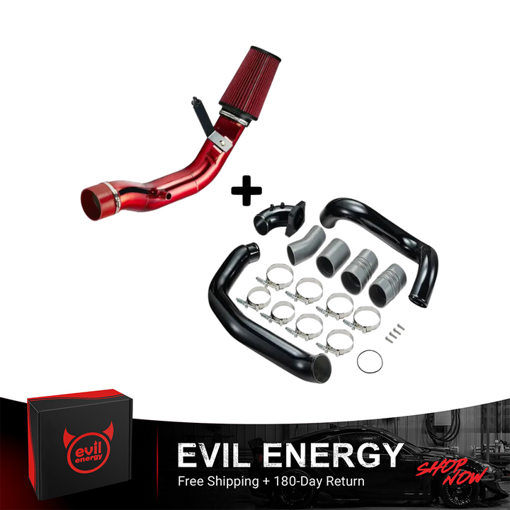EVIL ENERGY 4‘’ Cold Air Intake Kit For 2003-2007 Ford 6.0 Powerstroke Diesel F250 F350 F450 F550 - EVILENERGY[Red+Intercooler pipe]