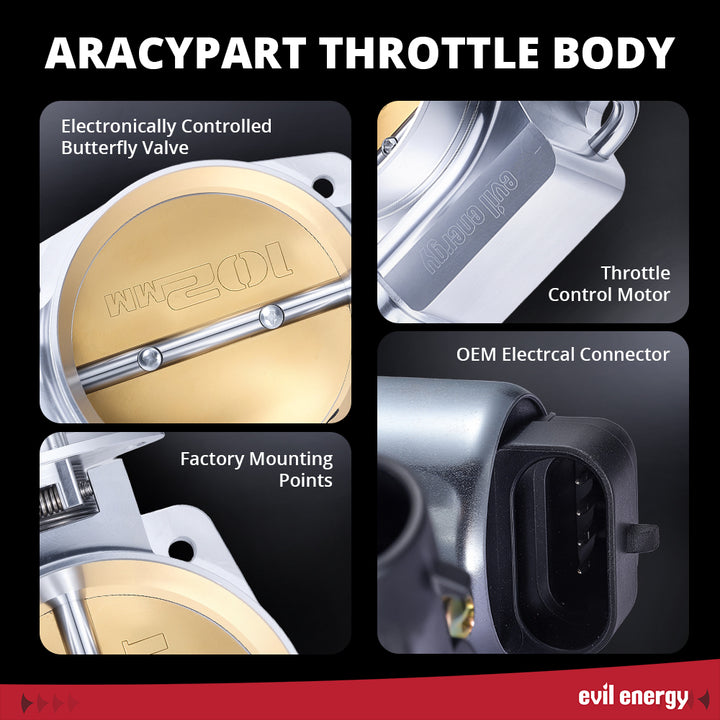 [Silver] EVIL ENERGY 102MM Mechanical Throttle Body for Chevy LS Engines - Features: Electronically Controlled Butterfly Valve, Throttle Control Motor