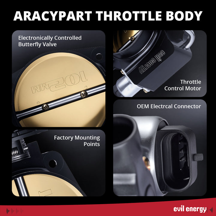 [Black] EVIL ENERGY 102MM Mechanical Throttle Body for Chevy LS Engines - Features: Electronically Controlled Butterfly Valve, Throttle Control Motor