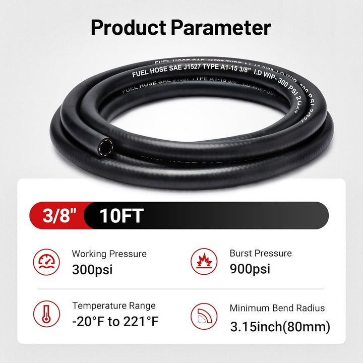 EVIL ENERGY Marine Fuel Hose Type A1-15 SAE J1527 Rubber Hose -3/8 1/4 5/16 Inch (10/25FT) - EVILENERGY